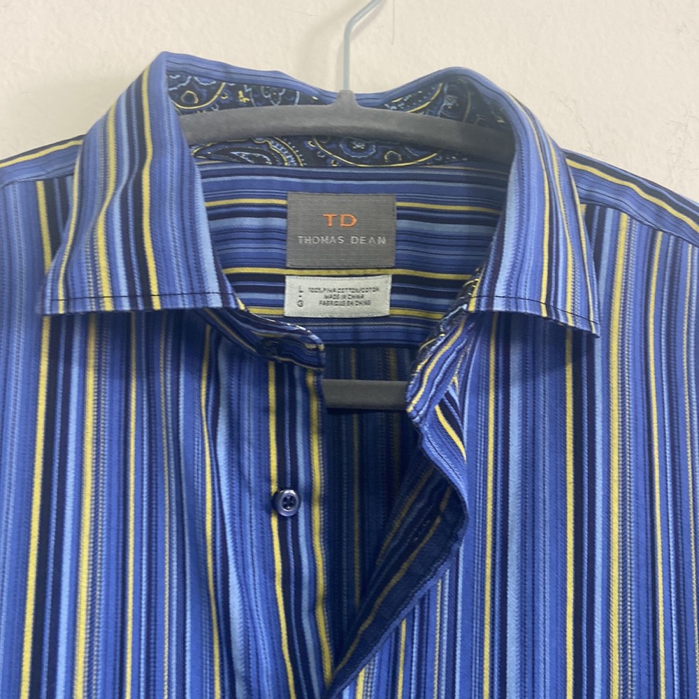 Thomas Dean striped button down 100% cotton shirt
